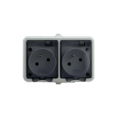 Gniazdo hermetyczne podwójne z/u białe klapka dymna 2P 2x2P+Z