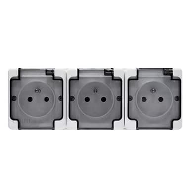 Gniazdo hermetyczne potrójne z/u klapką dymną białe bryza 3P IP54 181440