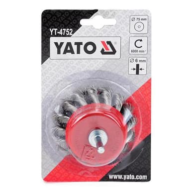 Szczotka czołowa 75mm z trzpieniem fi6mm drut splatany