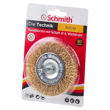 Szczotka tarczowa 50mm z trzpieniem fi6mm drut falowany