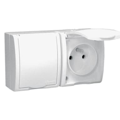 Gniazdo hermetyczne podwójne z uziemieniem klapka białe 2P