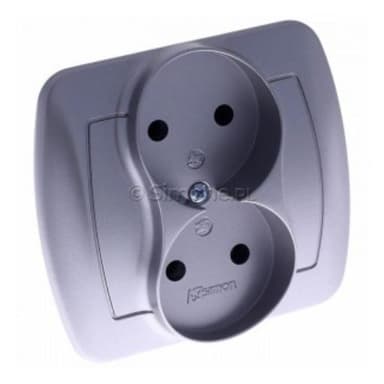 Gniazdo Simon Akord podwójne b/u 16A IP20 alum metalizowane AG2/26