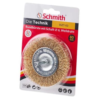 Szczotka tarczowa 80mm z trzpieniem fi6mm drut falowany