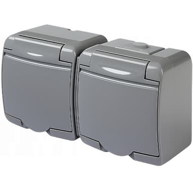 Gniazdo podwójne z klapką uziemieniem popielaty 2P IP54 10GHE-2