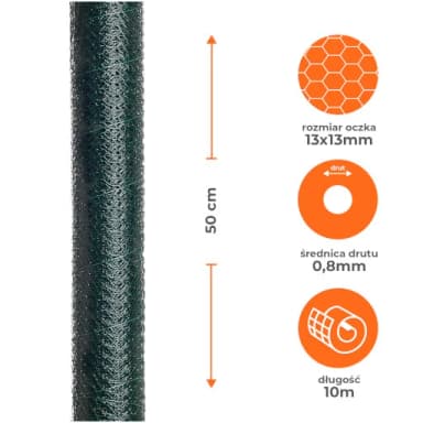 Siatka hexogenalna PCV oczko 13mm drut 0,8mm 0,5x10mb